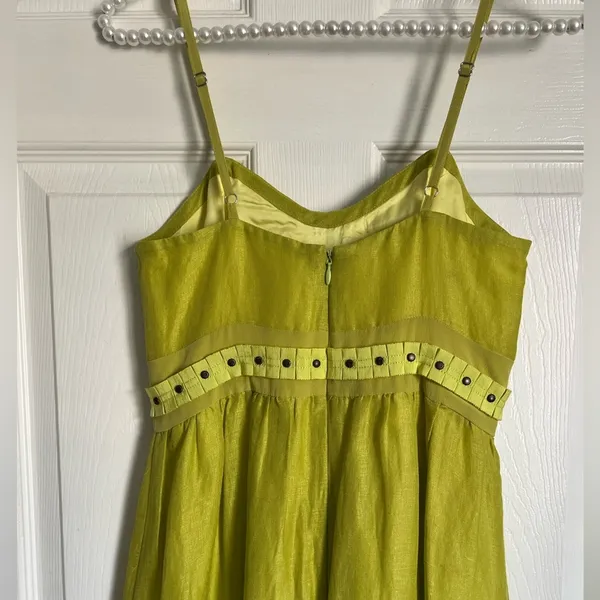 Anthropologie Plenty Tracy Reese Linen Silk Chartreuse Sundress Size 2 - Image 4