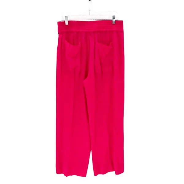French Laundry bright pink crepe drawstring wide leg pants size L vacation - Image 2
