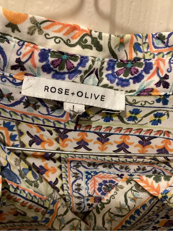 Rose & Olive Multicolor Tile Floral Button-Up Blouse - Image 3