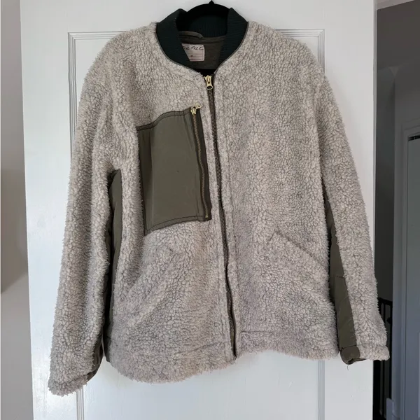 Free People Women's Rivington Sherpa Jacket, Desert Combo, Green, Medium - Image 8