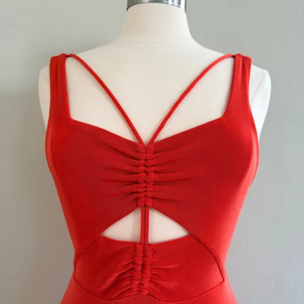 Free People Hypnotized Maxi Dress Womens Small Slinky Red Orange‎ Cutout Ruched - Image 11