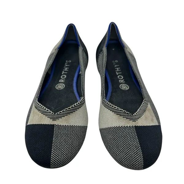 Rothy's The Flat Captoe Black‎ White Plaid Check Retired Ballerina Size 10 - Image 4