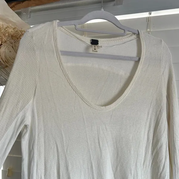 Free People Malibu Thermal Ivory Waffle Knit Top Size S layering boho - Image 4