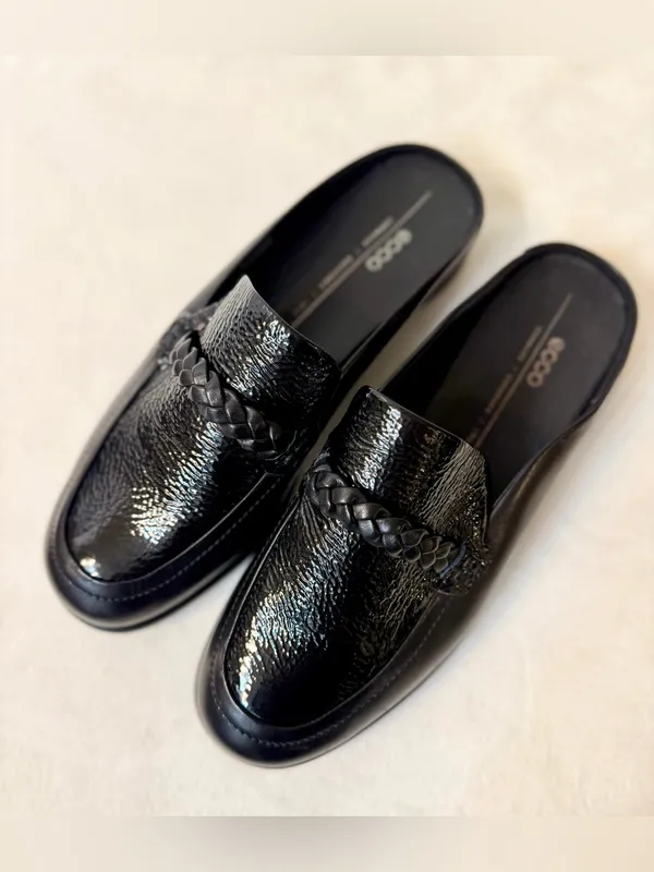 ECCO Sculpted Luxury Braided Mule Black/Black Patent Size 39 - Image 2