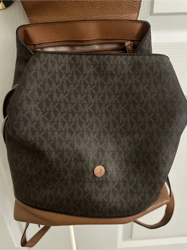 Michael Kors Raven Brown Logo Backpack with Tan Leather Trim - Image 7