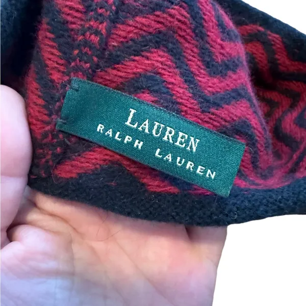 Lauren‎ Ralph Lauren Lambswool Red Black Chevron Beanie Hat CP - Image 3