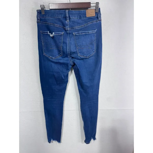 American Eagle 4 Blue Super‎ Hi-Rise Jegging Women's Distressed Raw Hem - Image 5