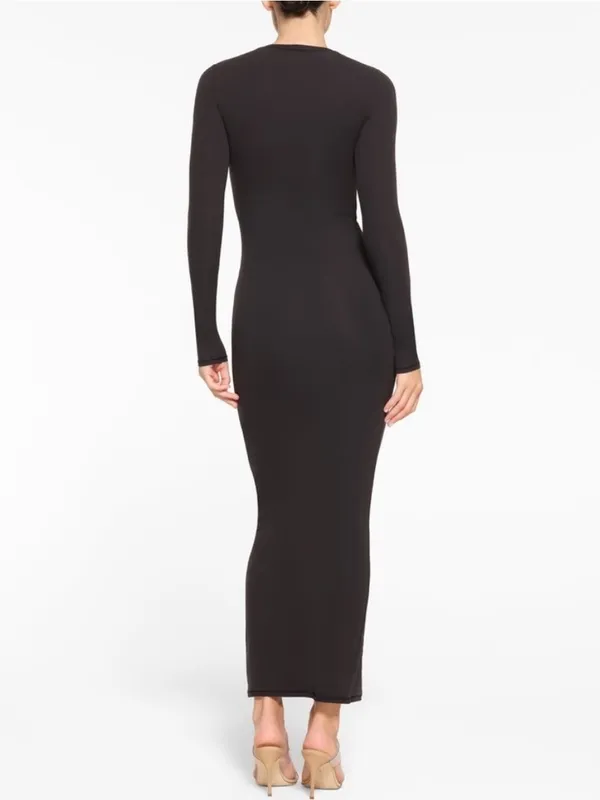 Skims Fits Everybody Crewneck Long Sleeve Maxi Dress Onyx Black Size XS - Image 3
