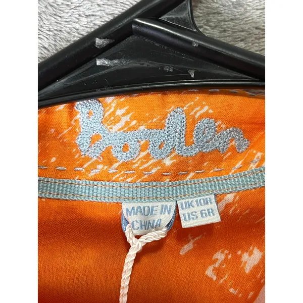 Boden Jaffa Painted Check Sleeveless Button Front Shirt Orange White Size‎ 6 New - Image 5