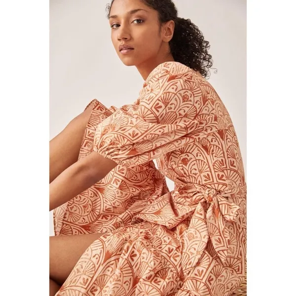 NWT!! Anthropologie HUTCH V-Neck Tiered Wrap Dress Geometric Blockprint Large - Image 2