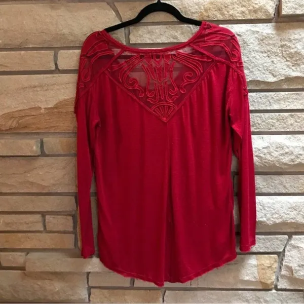 Free People Gatsby Top Embroidered Mesh Maroon Red Medium - Image 12