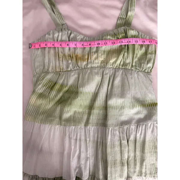 Express Green Tie Dye Ikat Tiered Linen Blend Mini Dress Womens Medium Boho - Image 8