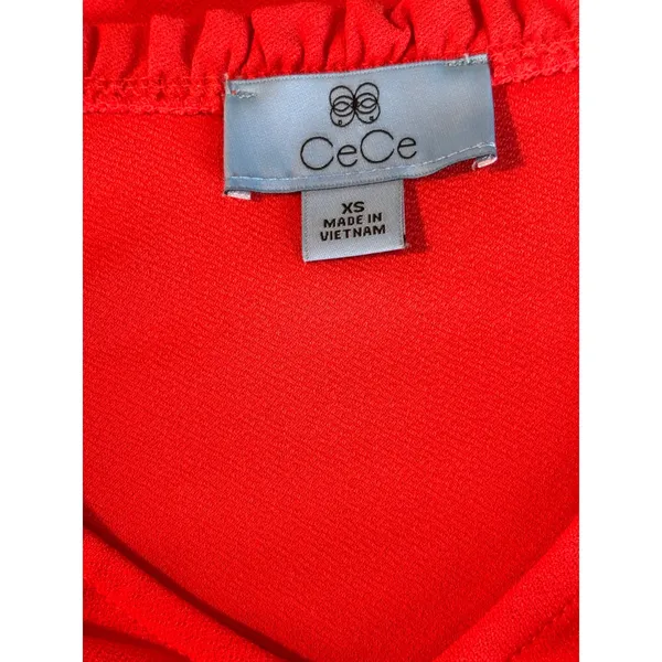 CeCe Florence Rose Ruffle V-Neck Blouse Cherry Pop Red‎ Long Sleeve XS 7063609 - Image 2