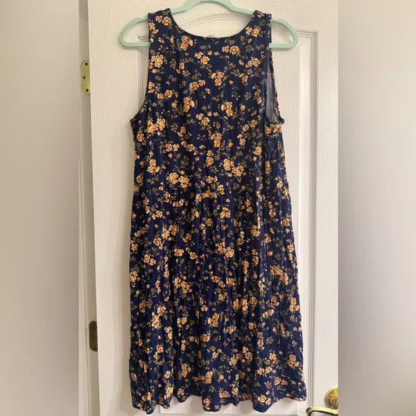 Old Navy Blue Floral Sleeveless Jersey Knit Seamed Waist Swing Dress - size XL - Image 3