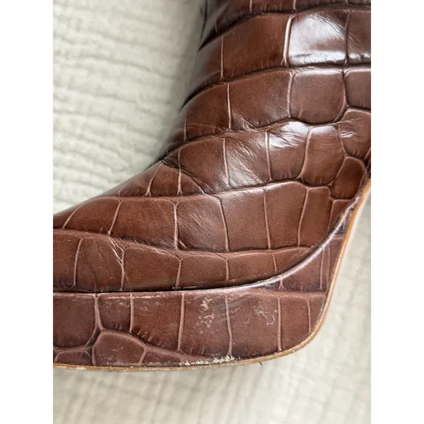 SCHUTZ Raff Croc-Embossed Leather Platform Boots US Size 6 B Brown Mid‎ Calf - Image 3