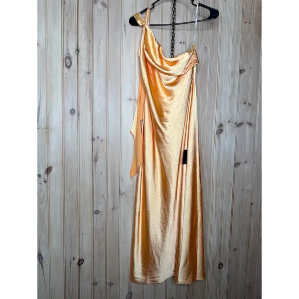 Lulus Naima Light Orange Satin One-Shoulder Midi Dress Holiday Gala Extra Large - Image 2