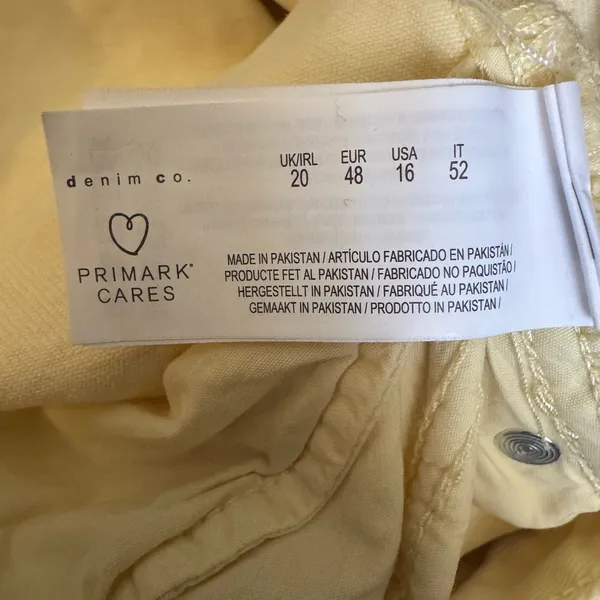 Primark women’s jeans, high waisted wide leg yellow, ankle vents yellow denim 16 - Image 7