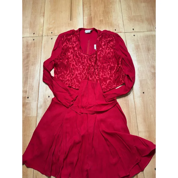 Vintage Maurices Red Jacquard Dress with Matching Cardigan Set‎ Size 9/10 - Image 5