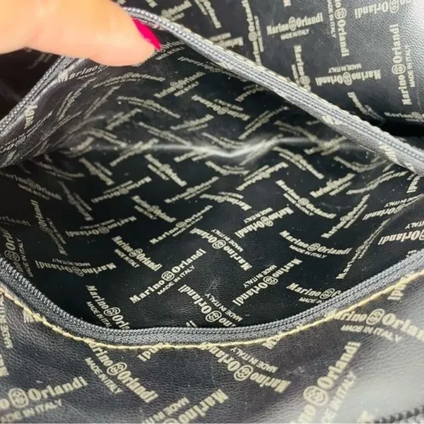 Vintage Marino orlandi large black leather tote bag purse laptop designer gold h - Image 6