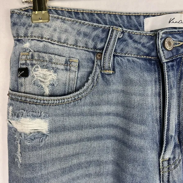 Kancan Jeans Womens 5/26 Light Wash Mid Rise Distressed Destroyed Tapered Denim - Image 7