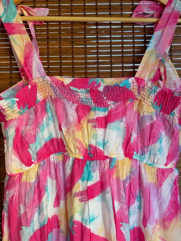 Blu Pepper Brush Stroke Print Tiered Midi Dress Size Medium NWT - Image 9