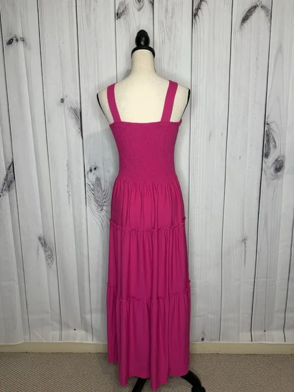 Zenana Sundress Womens Sz Large Pink Knit Smocked Tiered Boho Soft Stretch - Image 7