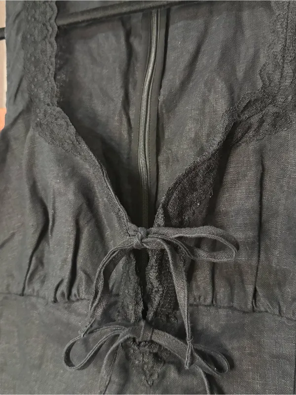 Reformation Reia Linen Dress Lace Sweetheart Bow Tie - Image 10