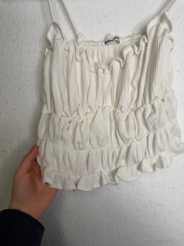 Reformation Lightweight White Ruched Stretchy Tank Top | Small - Image 4