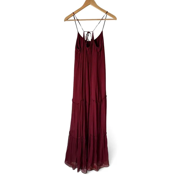 Anthropologie Floreat Saffa Chiffon Tiered Maxi Peasant Dress Women Size S Wine - Image 4