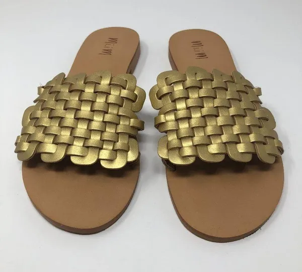 Mi.iM Cross-Hatch Golden Slip On Sandals Size 8 Slides Party Night Out Summer - Image 4