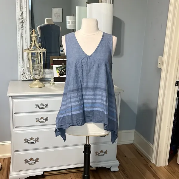 Ivy Jane Cotton Flowy Waterfall Sides Tank Top Blue Cotton Womens Small - Image 3