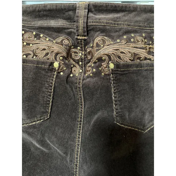 Reba Womens Brown Corduroy Bootcut‎ Pants Embroidered Studded Western Size 10 - Image 3