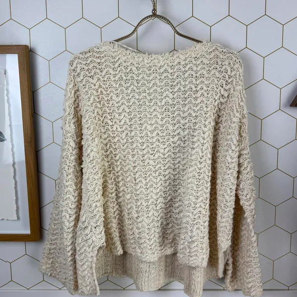 Free People Ivory Cotton Blend Chunky Knit Scoop Neck Sweater - Size - XS - Image 2