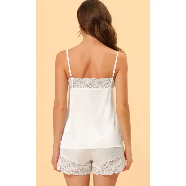 Satin and lace sleep set Allegra K Medium White Romantic Whimsical - Image 3