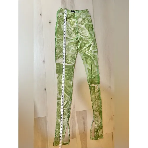 Naked Wardrobe NWT Women Small Green White Marble Swirl Print Mesh Leggings - Image 7