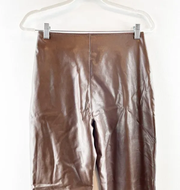 Abercrombie & Fitch Vegan Leather High Rise Pull On Flare Pants Brown Medium - Image 11