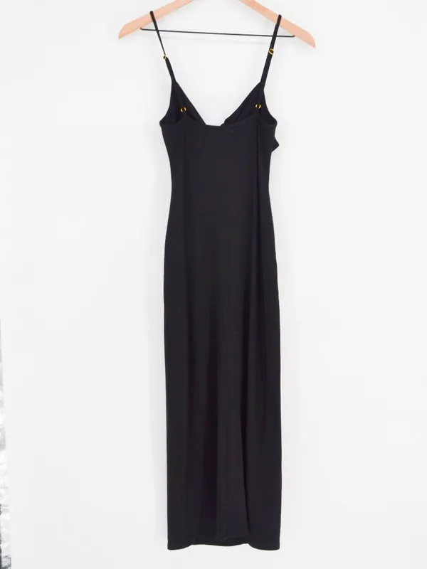 L*Space Black Ribbed Tie-Front Cutout Maxi Dress M - Image 3
