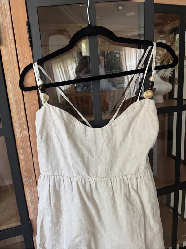 Abercrombie linen romper mini dress skort beaded adjustable babydoll sweetheart - Image 5