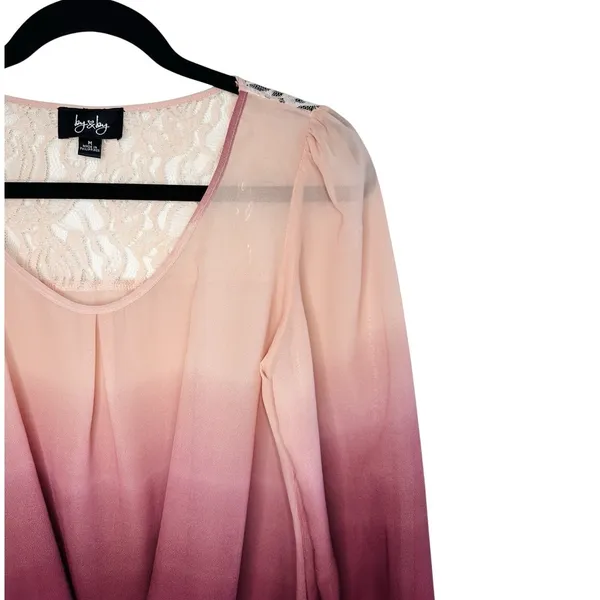 By & By Sheer Ombre Blouse M Pink Burgundy‎ Lace Back Whimsigoth Fairy Pixie NWT - Image 3