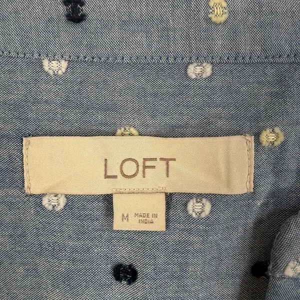 LOFT Women's Medium Blue Swiss Dot Chambray Button Front Dress Short Sleeve - Image 4