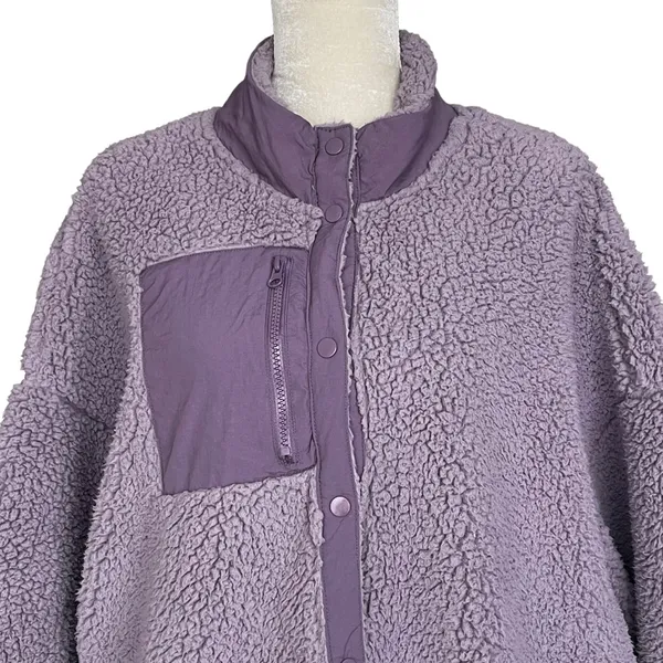 PacSun Cozy Hiker Oversized Purple Sherpa Jacket Women’s Size M Teddy Boyfriend - Image 5