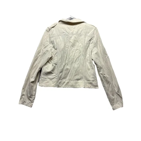 MARRAKECH Anthropologie Women Cream White Cotton Moto Style Jacket Medium - Image 3
