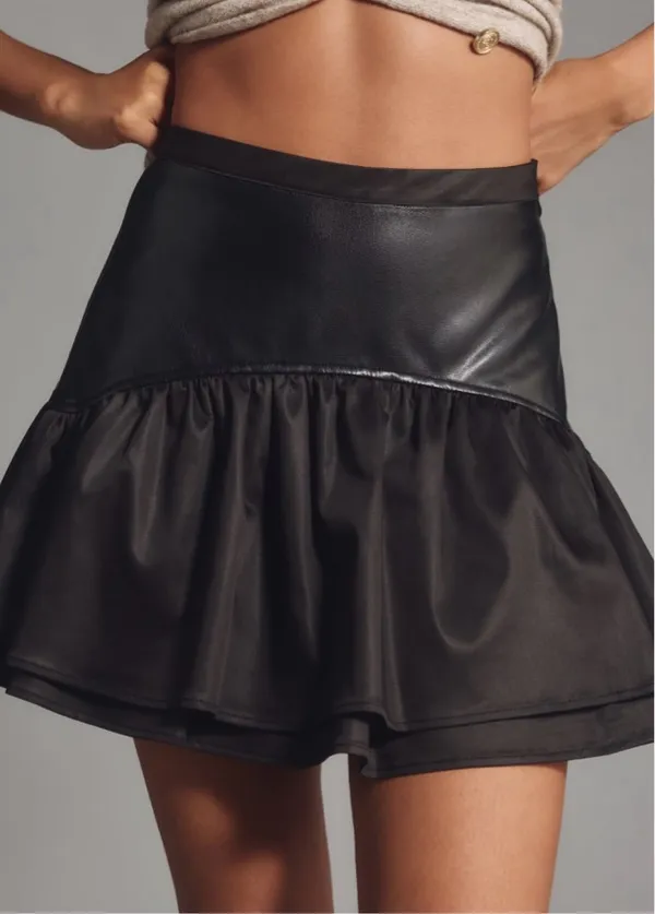 Anthropologie Avec Les Filles Faux-Leather Ruffled Mini Skirt, Size 10 - Image 3