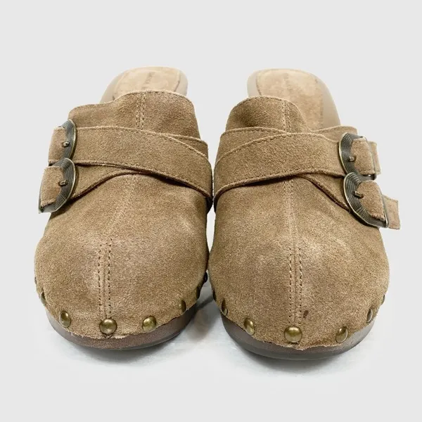 Dana Buchman y2k Tan Suede Buckle & Stud Accent Clog Mules - Image 2