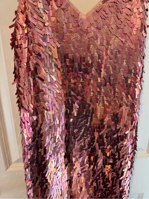 Alice + Olivia Contessa V neck Iridescent Pink Sequin Mini Dress Size XS - Image 5