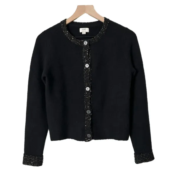 J.Crew Sequin Trim Lady Jacket Cardigan Black Extra Soft Yarn CP346 Size XS - Image 2