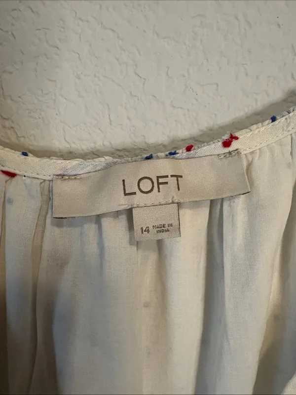LOFT White Midi Sundress with stripes and Multicolor Dot embroidered Print - Image 2