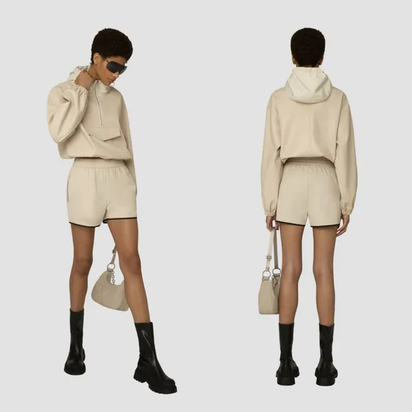 AMYLYNN Womens Darcie Hoodie Vegan Leather‎ Pocket Off White Sz Small - Image 3