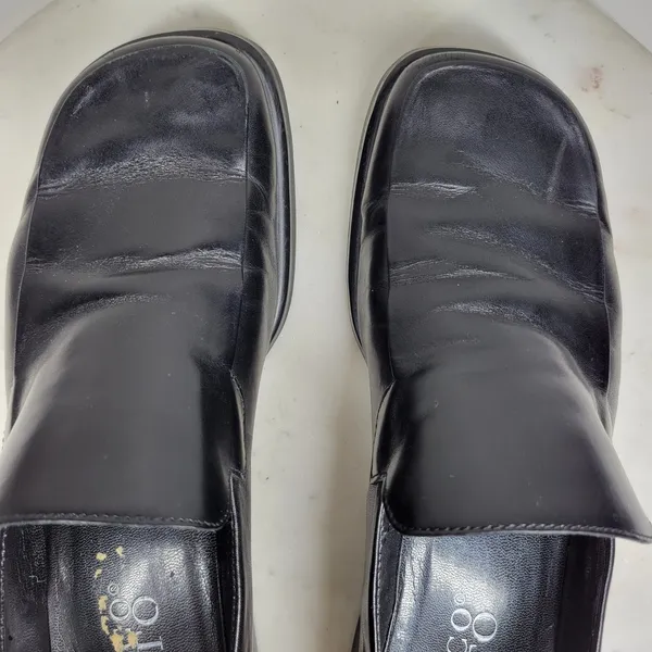 Franco Sarto Bocca Leather Block Heel Loafers 8.5 Black Square Toe Y2K Office - Image 9