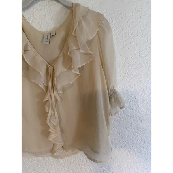 Joie Blouse Cream S Womens Ruffle V-Neck Sheer Chiffon Romantic Flowy Ivory - Image 12